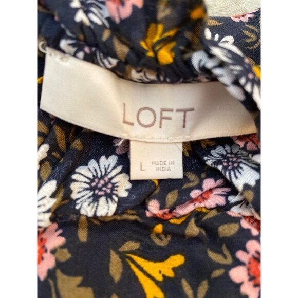 Loft Blouse Sz Large Peasant Boho Top Floral Pattern Ruffle Front Cottagecore - Picture 8 of 12